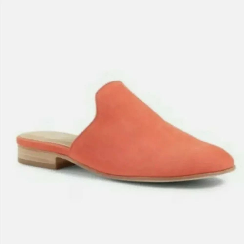 Eileen Fisher Dion Suede Orange Slip-On Mules Shoes